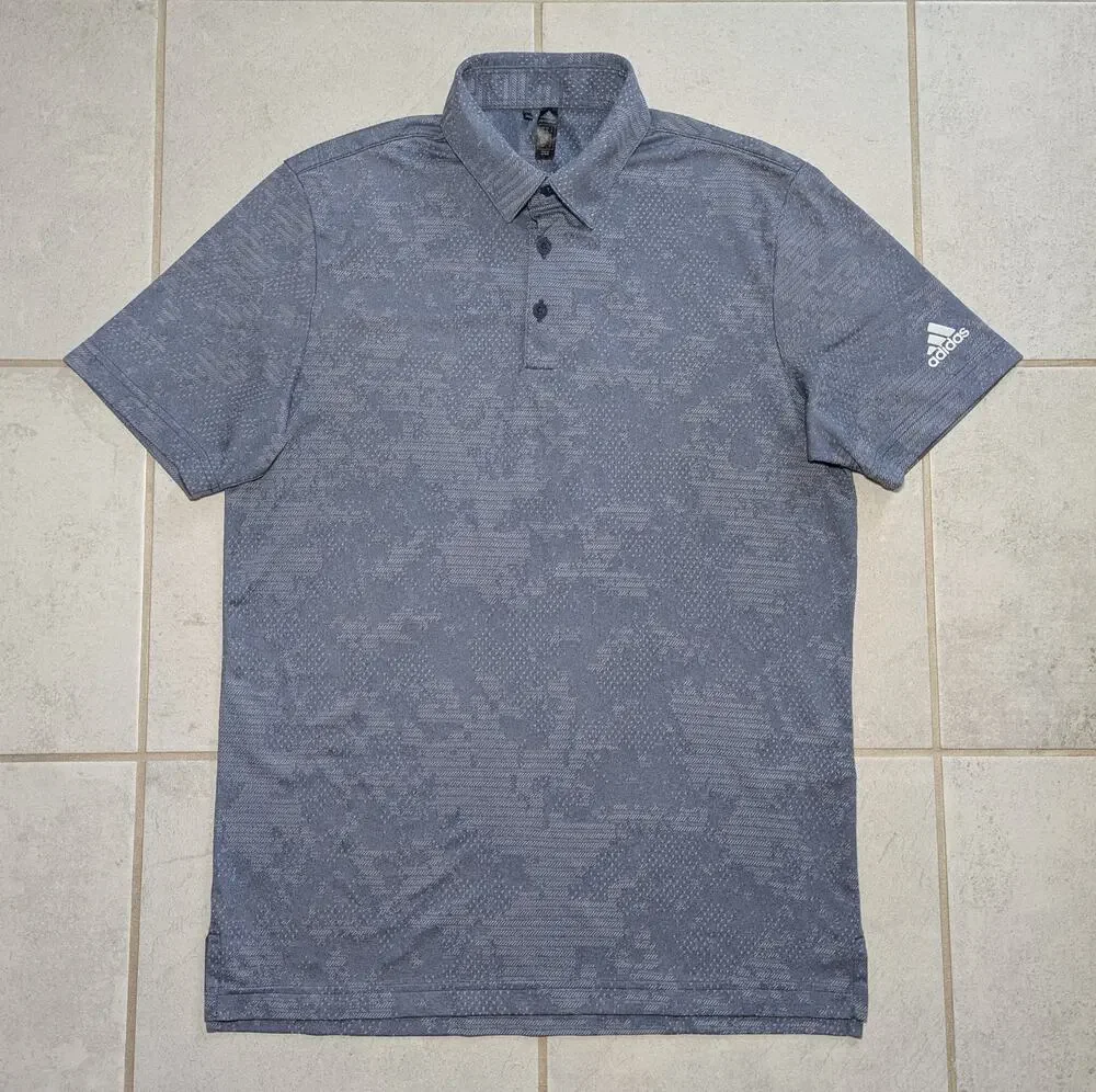 Adidas Men's Small Polo Golf Shirt Textured Camo Short Sleeve Stretch Blue